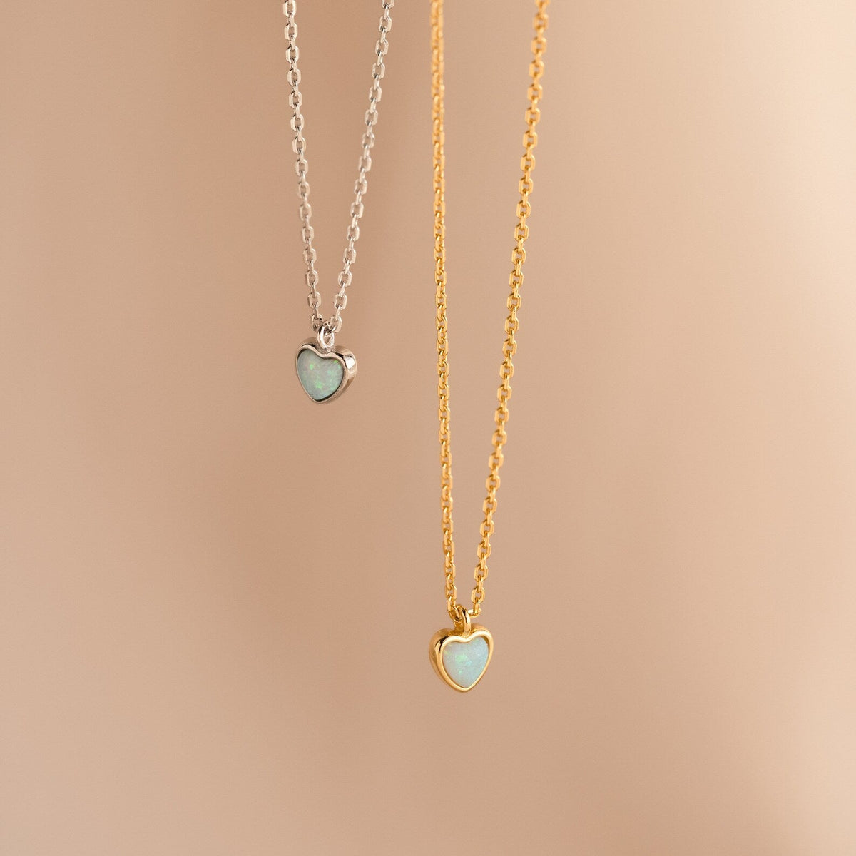 Tiny opal heart necklace