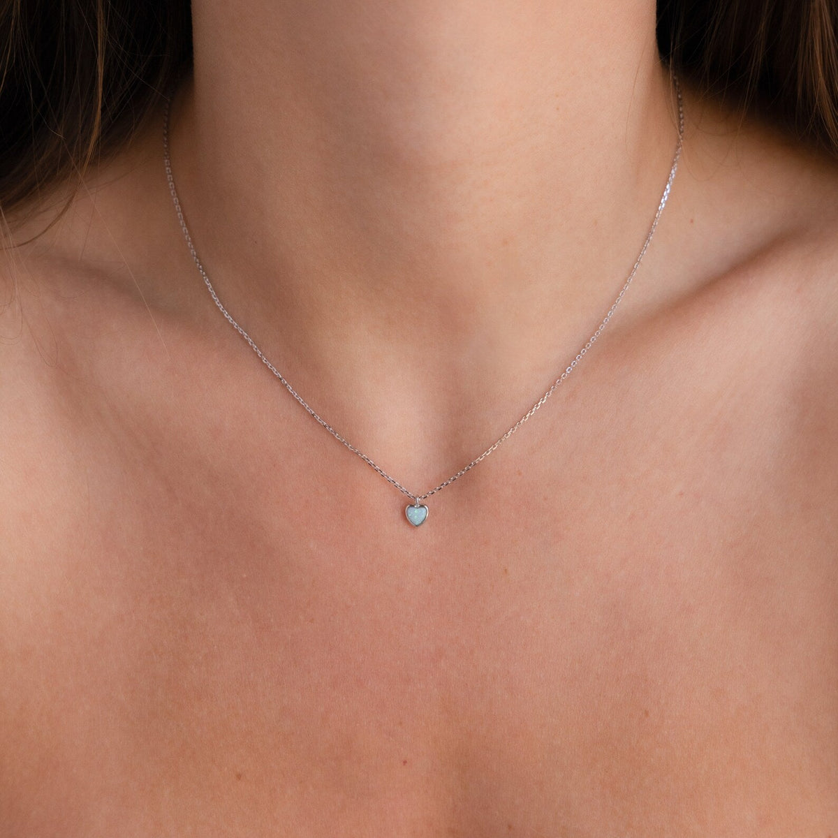 Tiny opal heart necklace