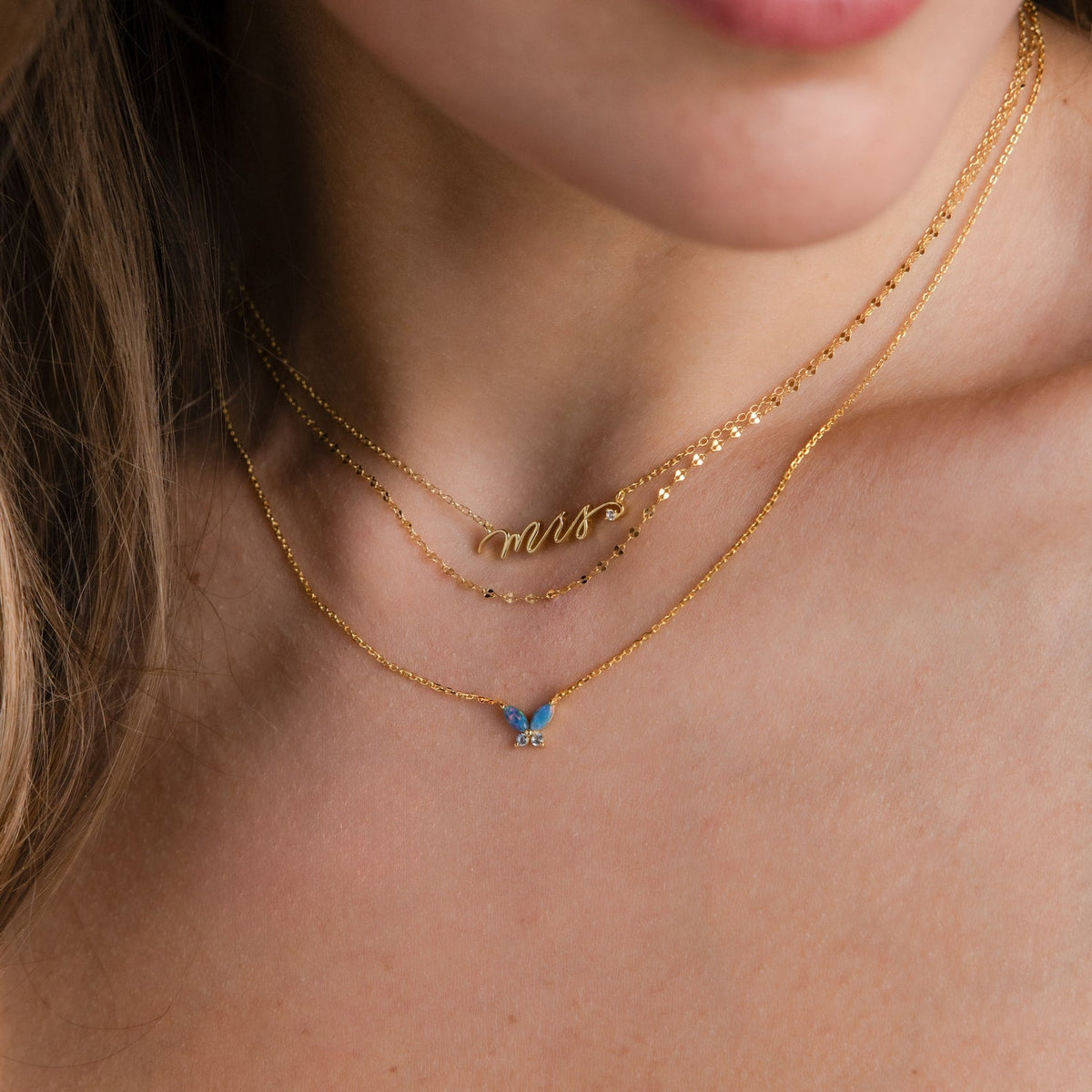 Blue opal butterfly necklace