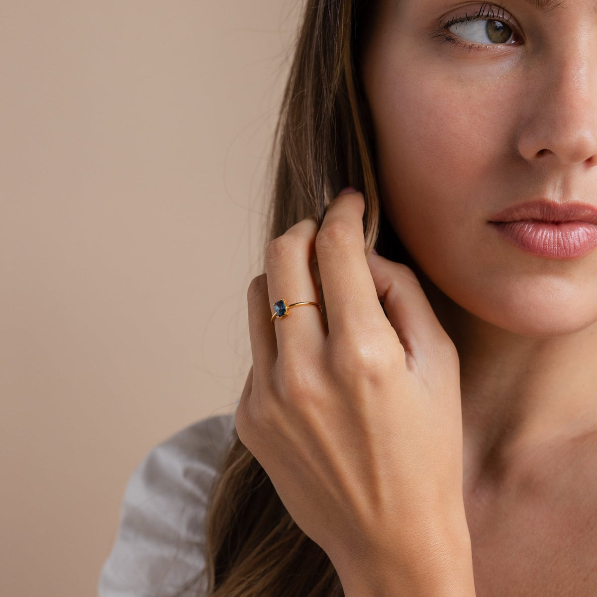 Blue topaz emerald-cut ring