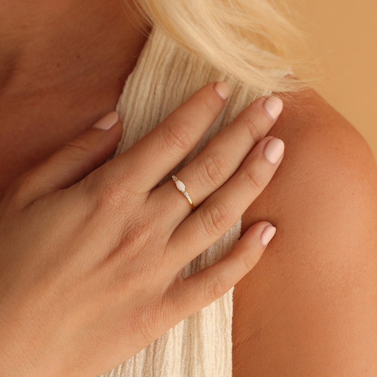 Marquise opal diamond ring