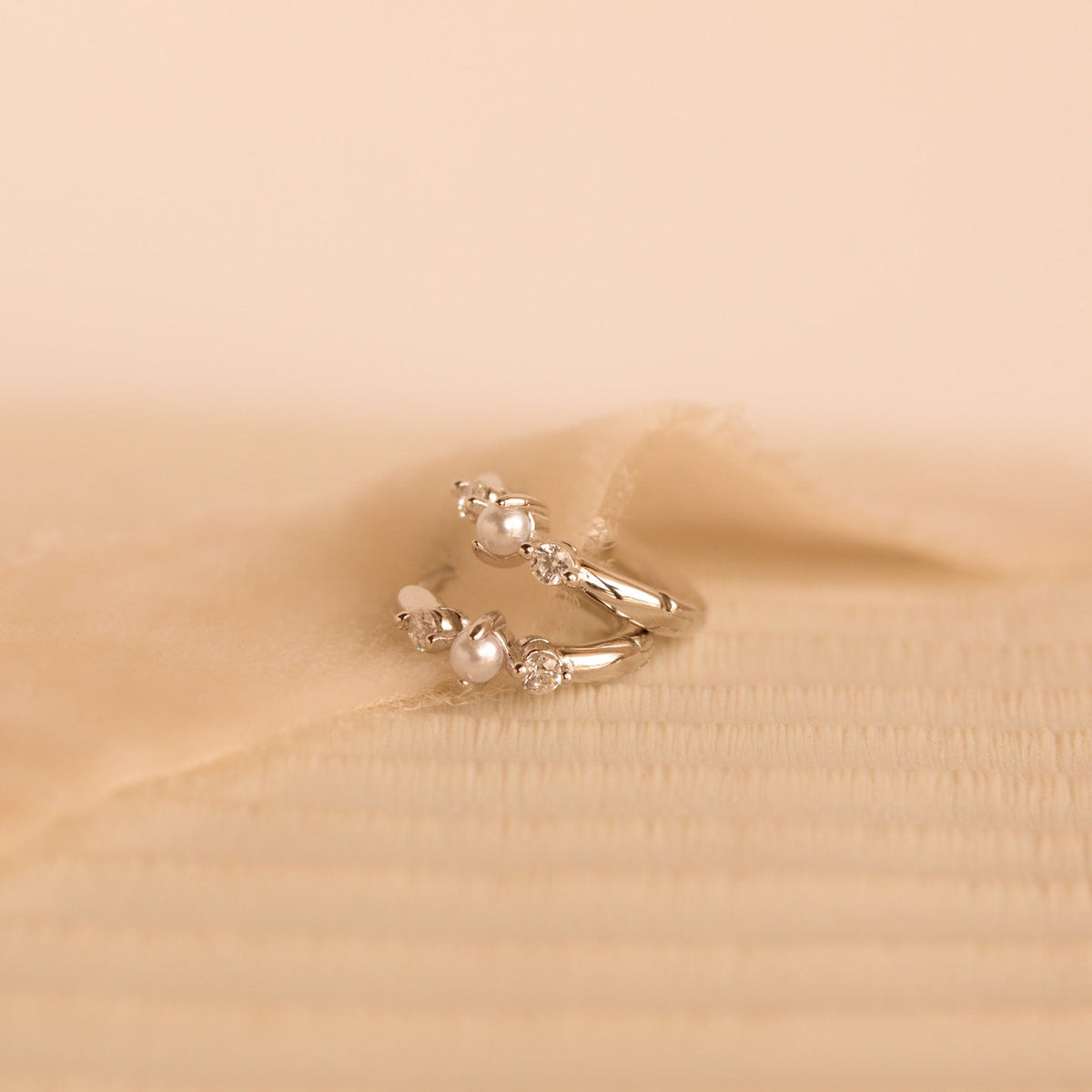 Pearl diamond huggies