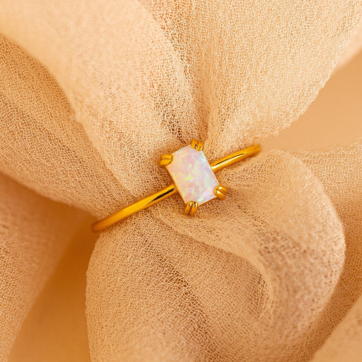 Emerald-cut opal ring