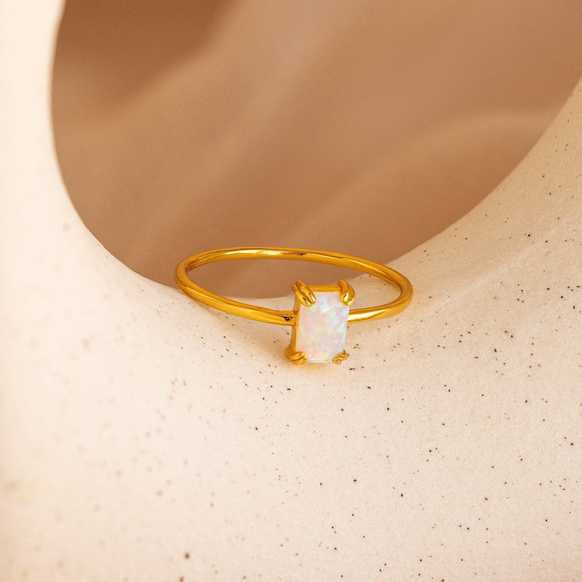 Emerald-cut opal ring