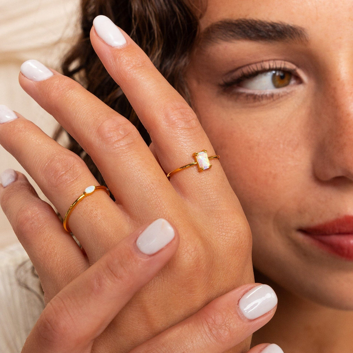 Emerald-cut opal ring