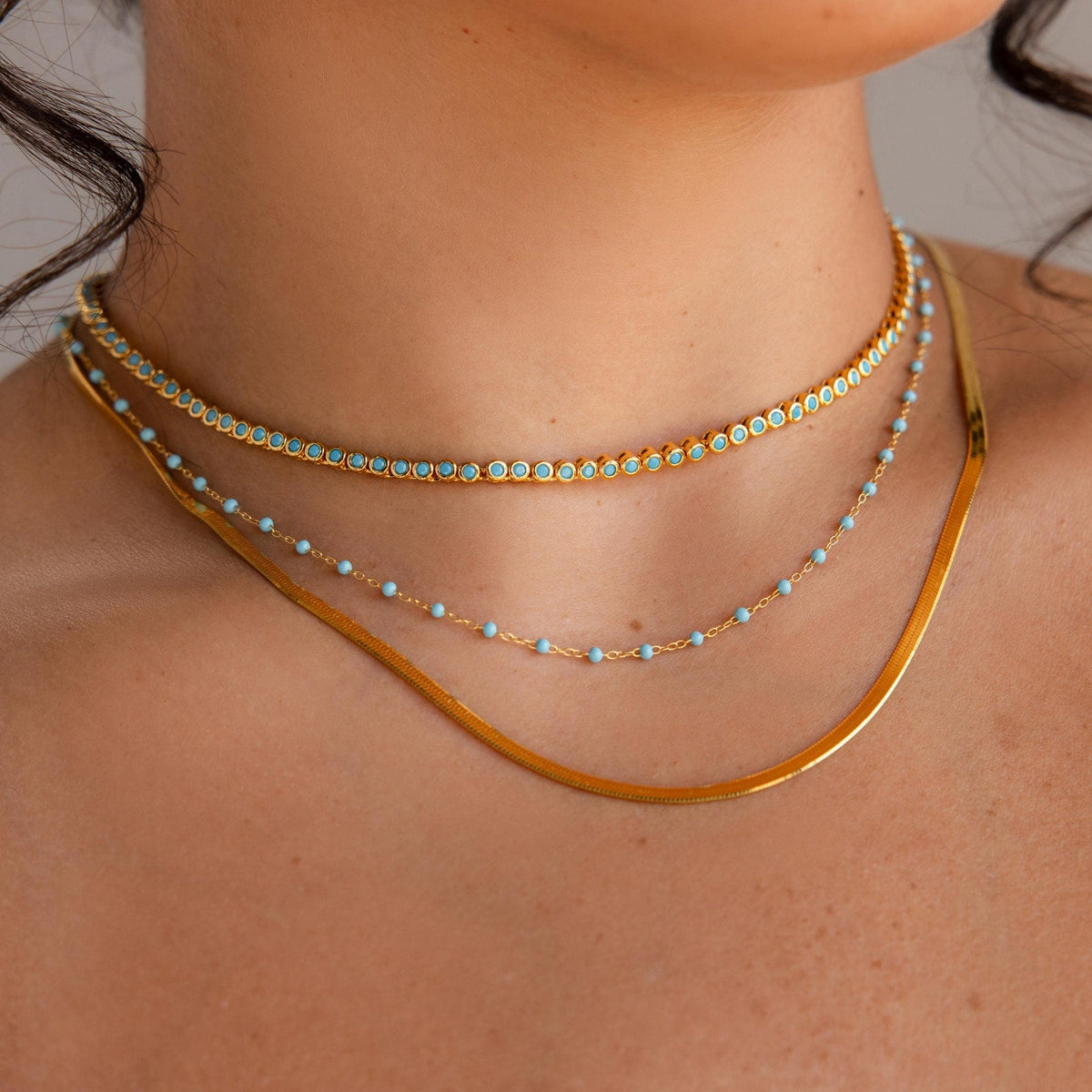 Turquoise bezel tennis necklace