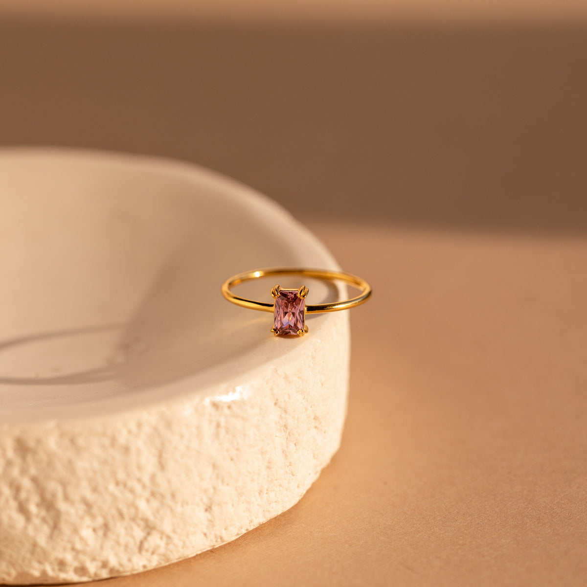 Blush pink emerald-cut ring