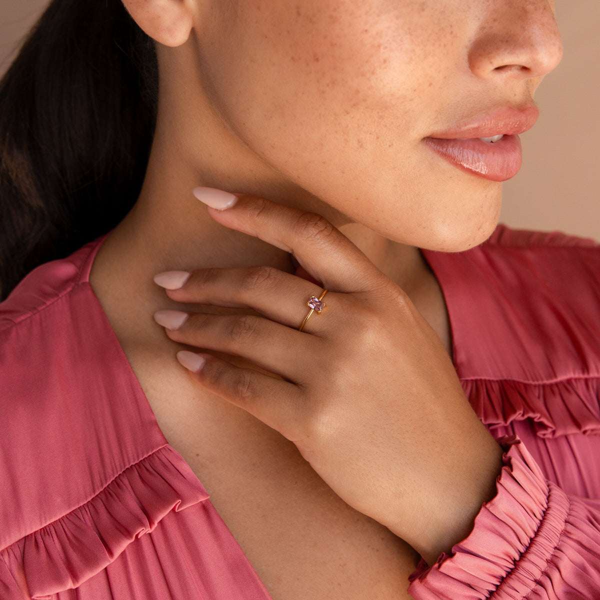 Blush pink emerald-cut ring