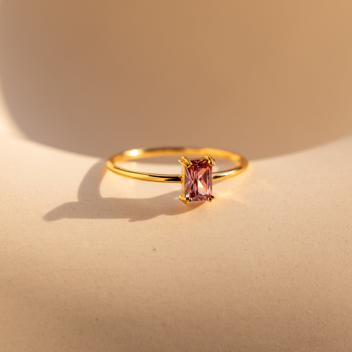 Blush pink emerald-cut ring