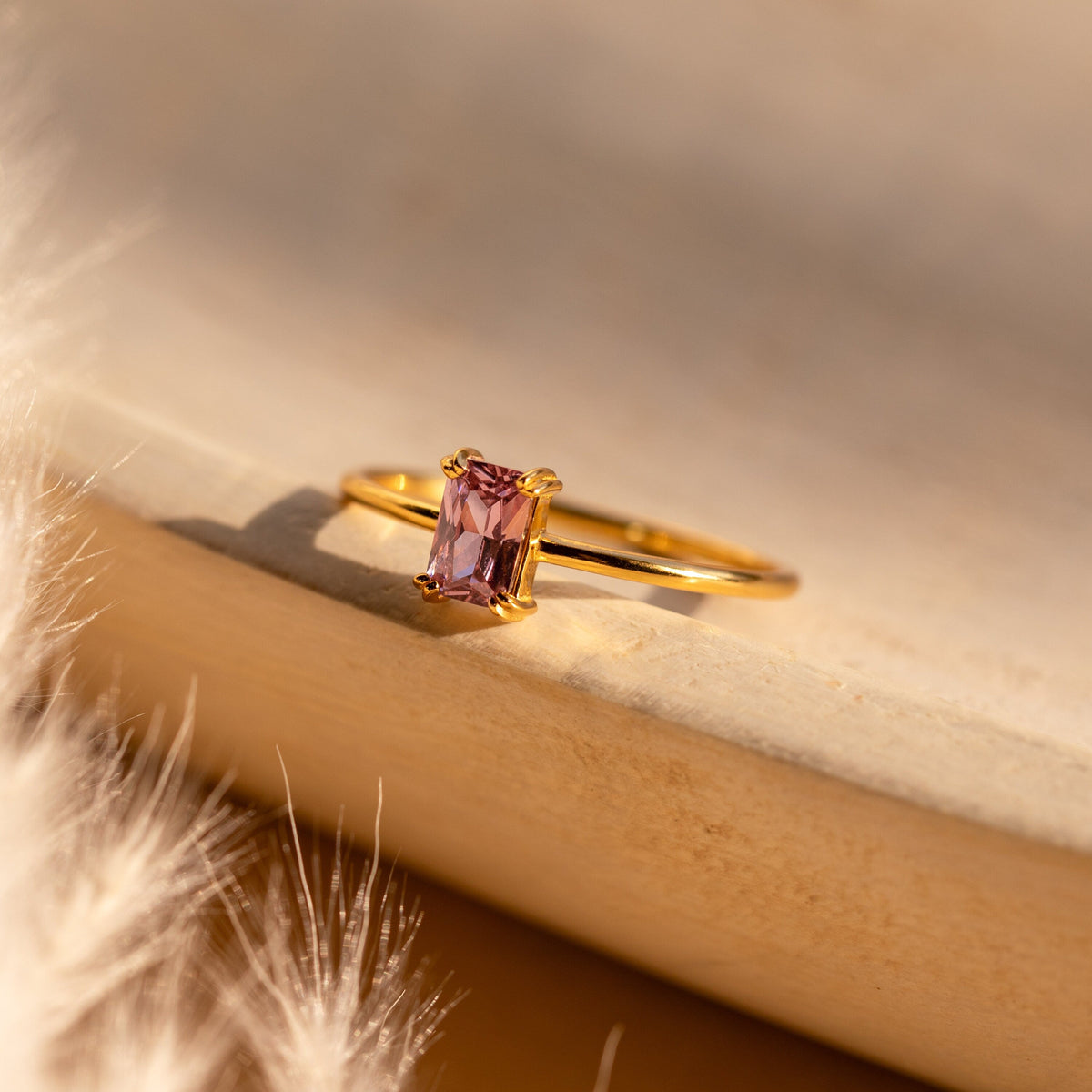 Blush pink emerald-cut ring