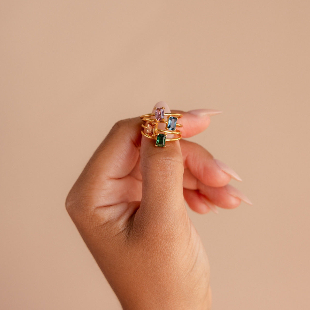 Blush pink emerald-cut ring