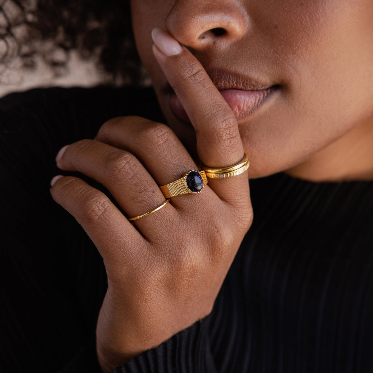 Celestial black signet ring