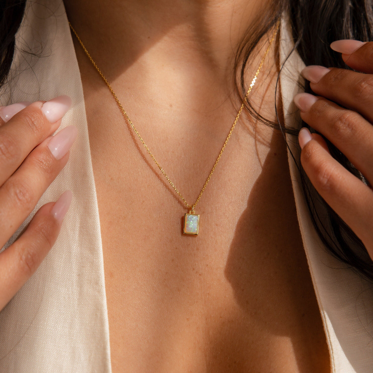White opal rectangle necklace