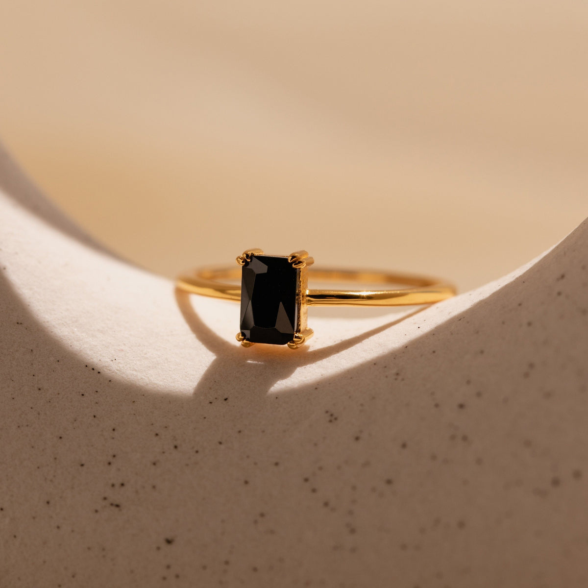 Black Emerald-Cut Ring