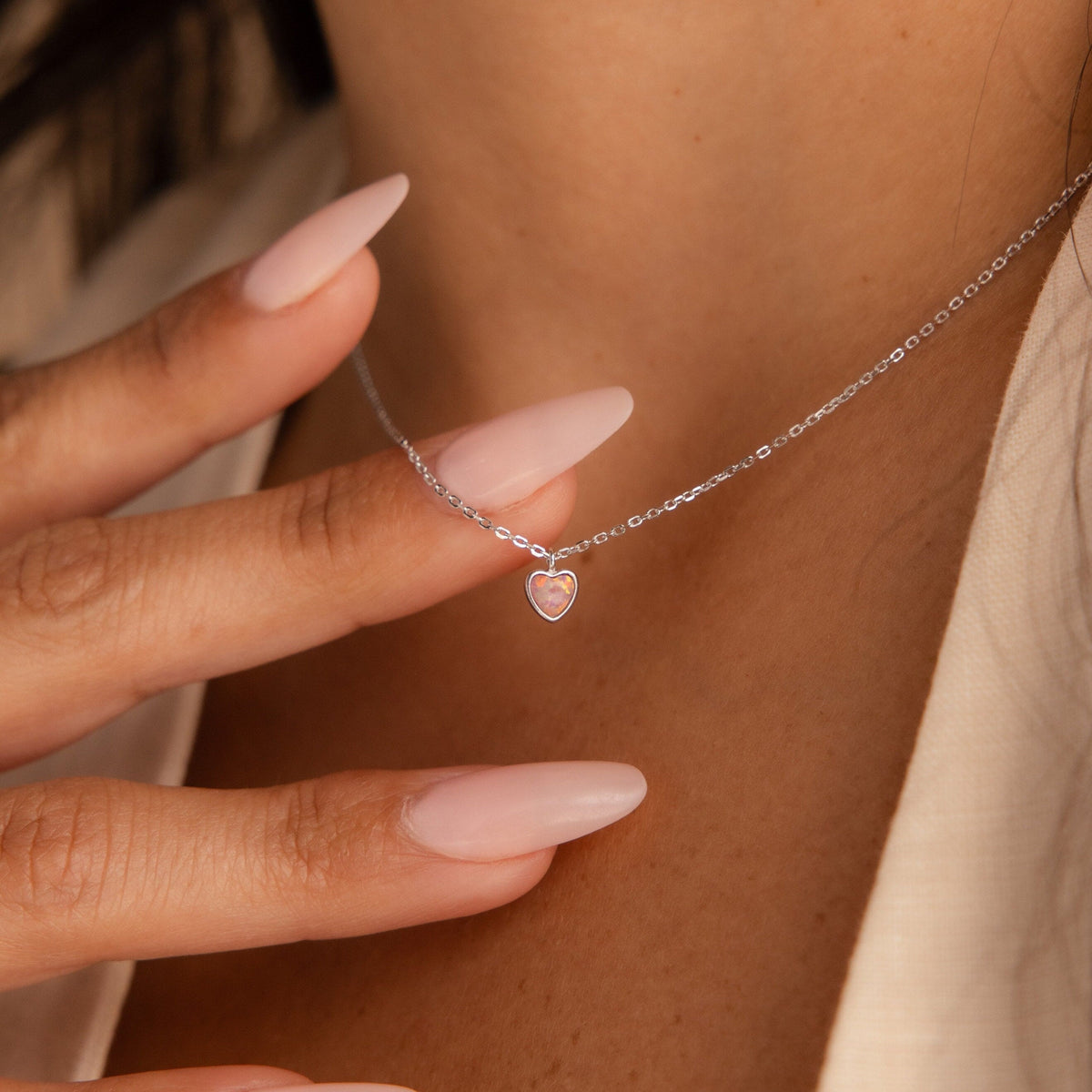 Pink opal heart necklace