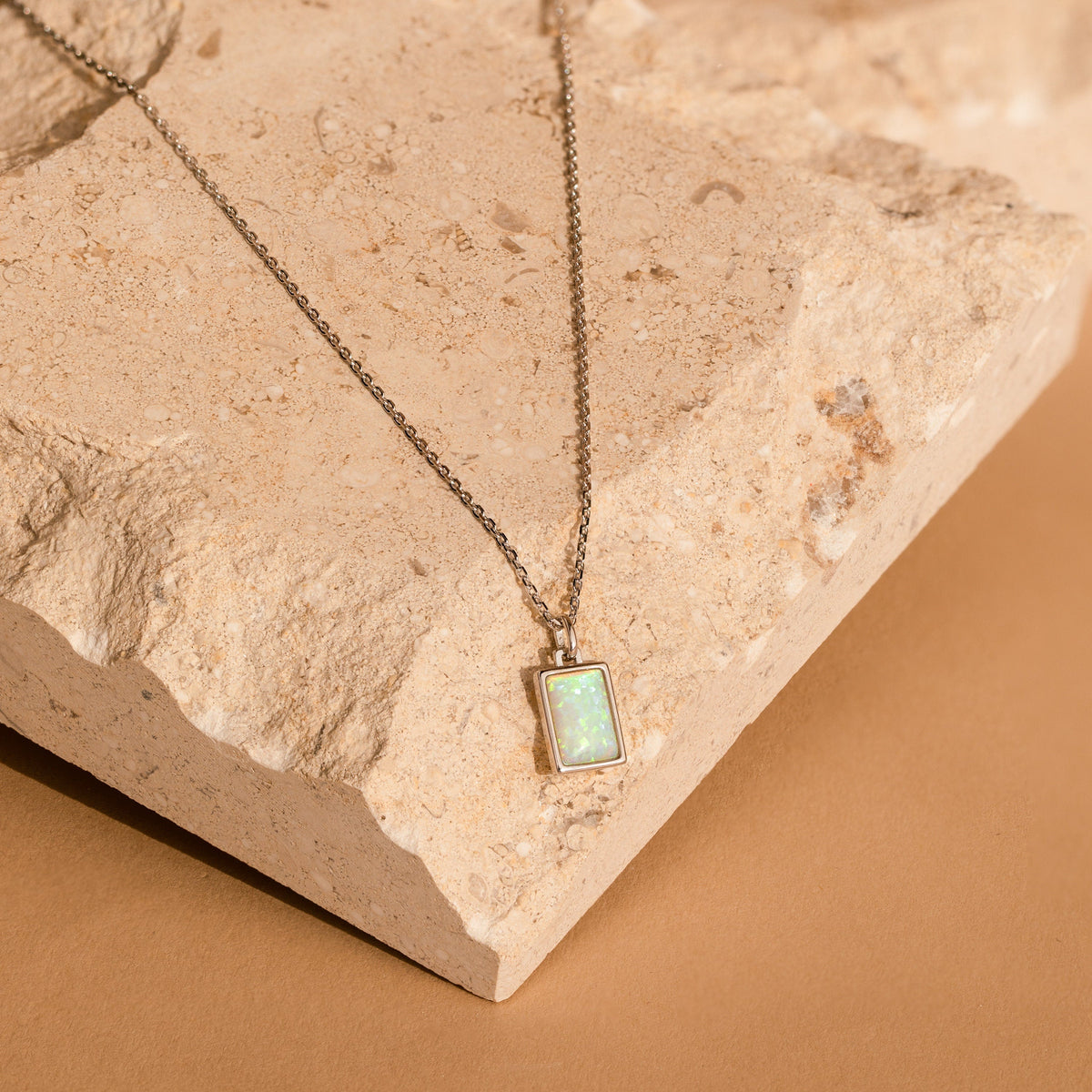 White opal rectangle necklace