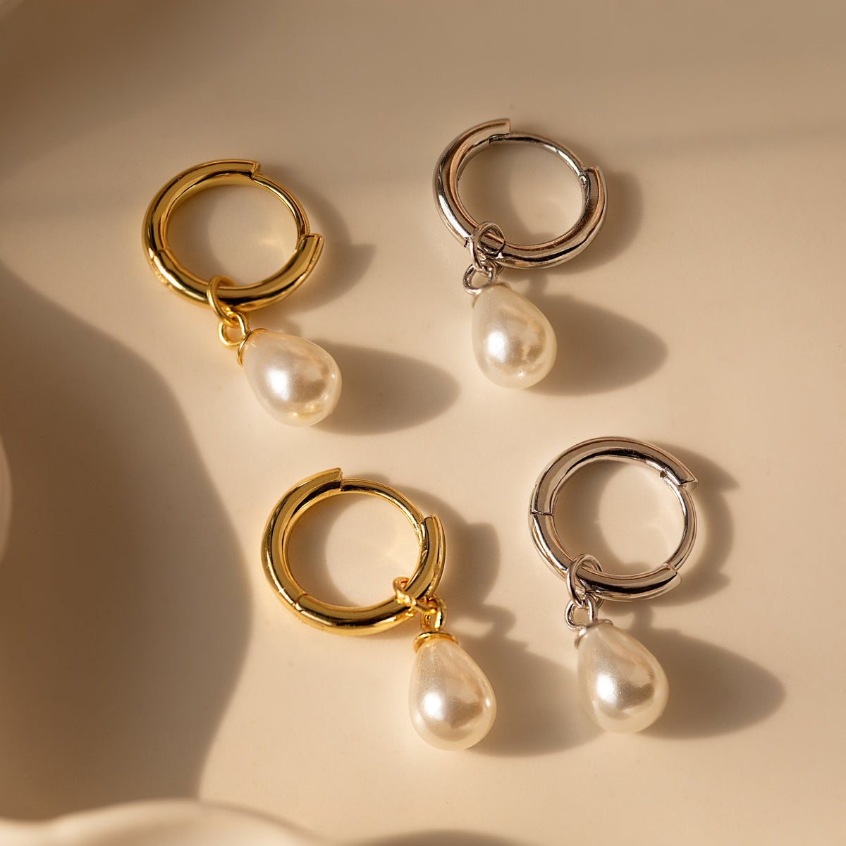 Dainty pearl drop huggies