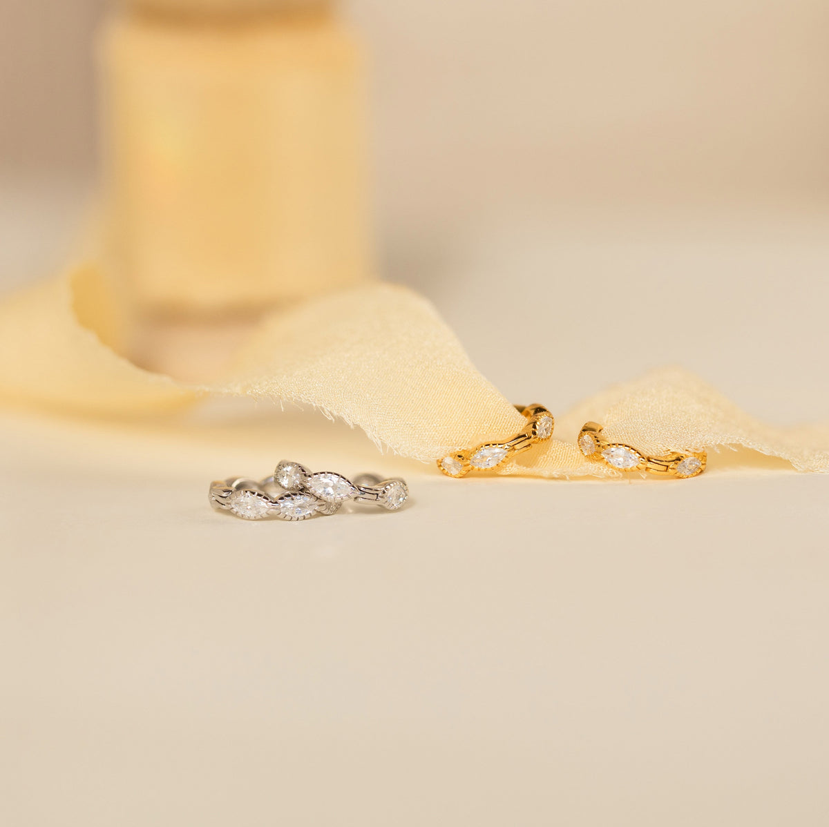 Marquise inlay huggies