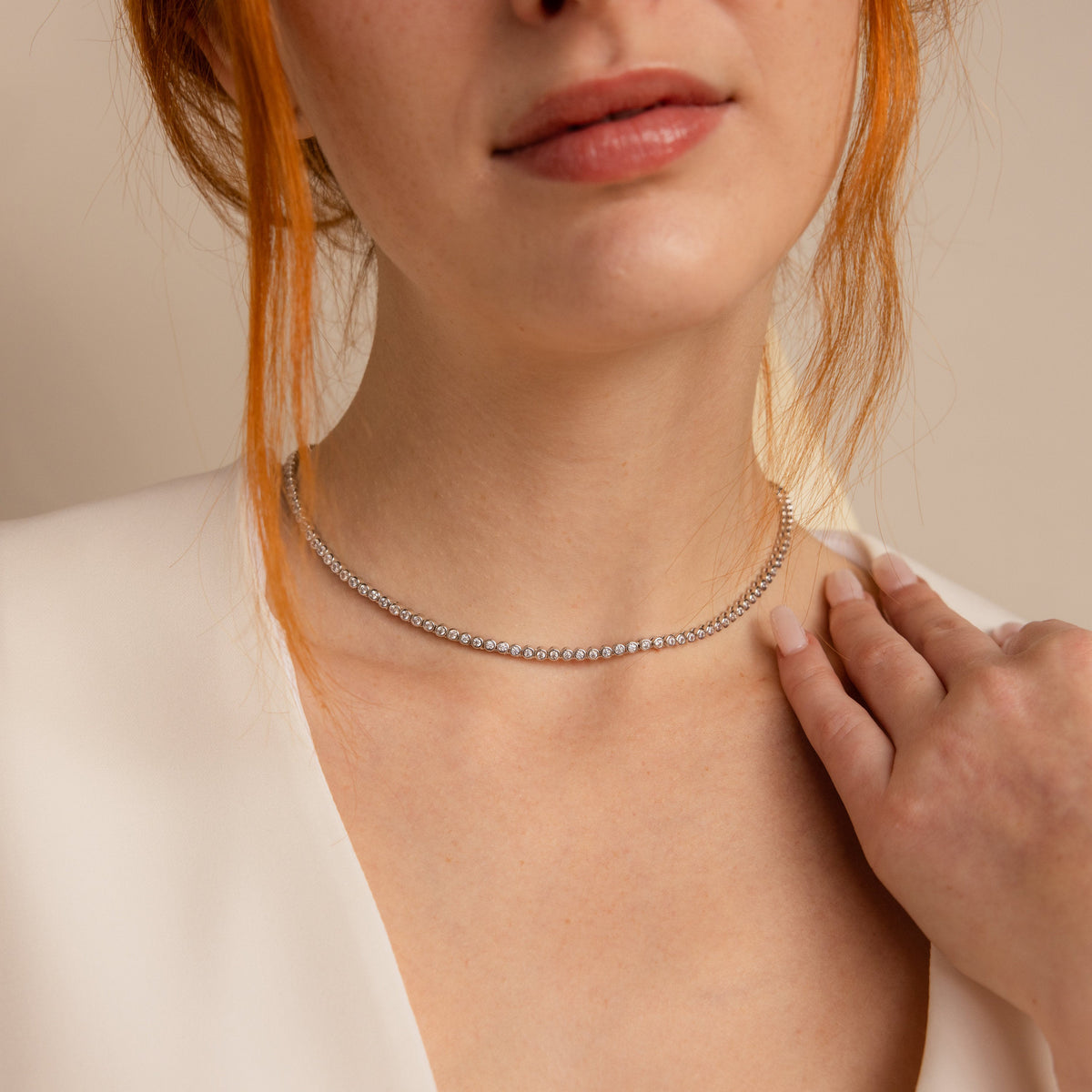 Diamond bezel tennis necklace