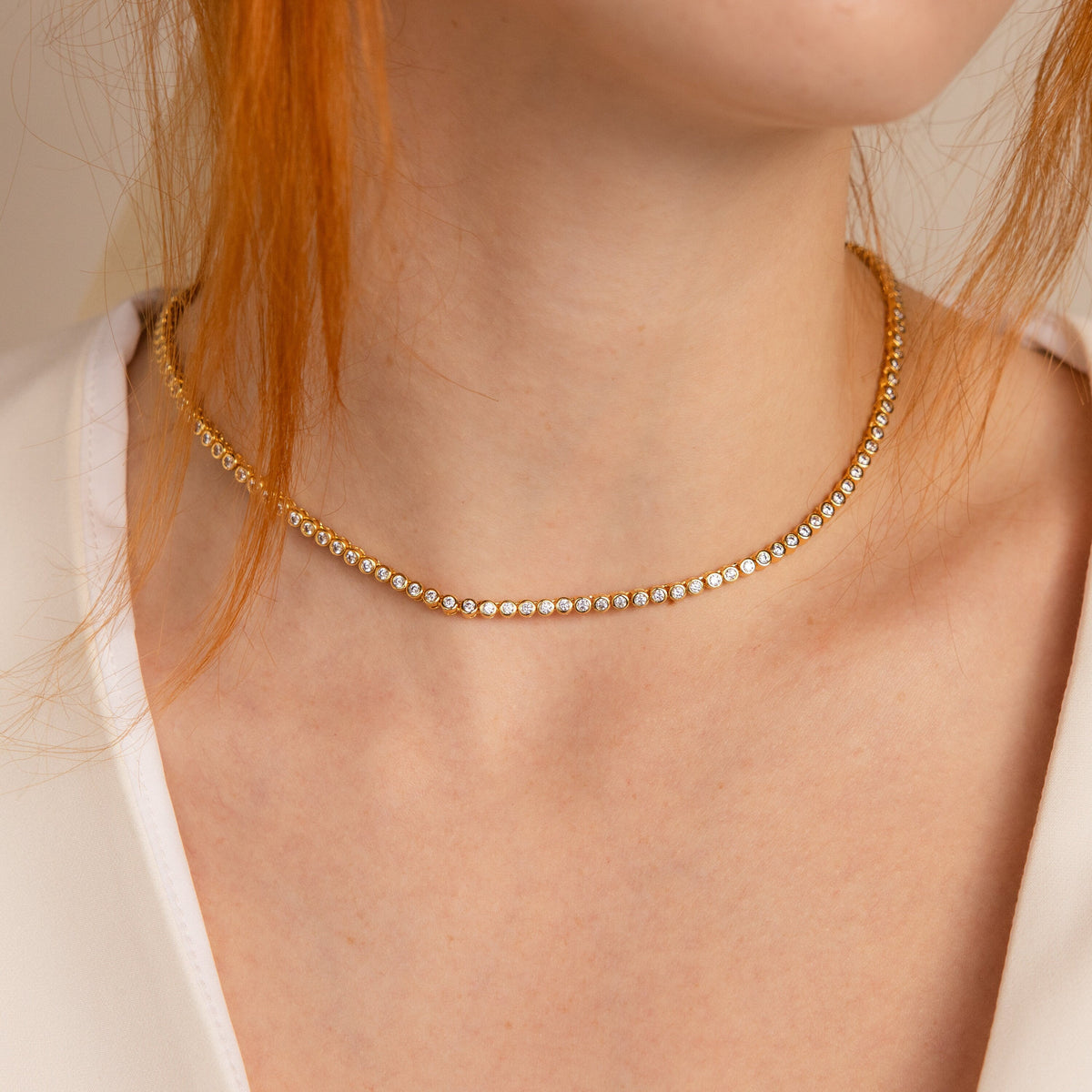 Diamond bezel tennis necklace