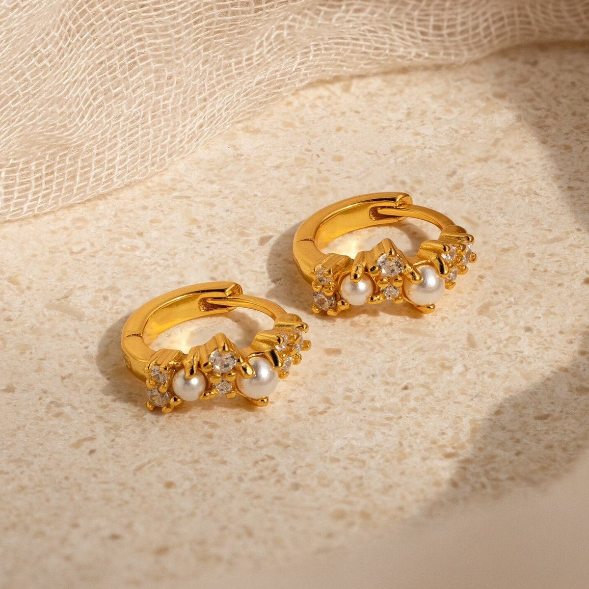 Pearl diamond cluster huggies