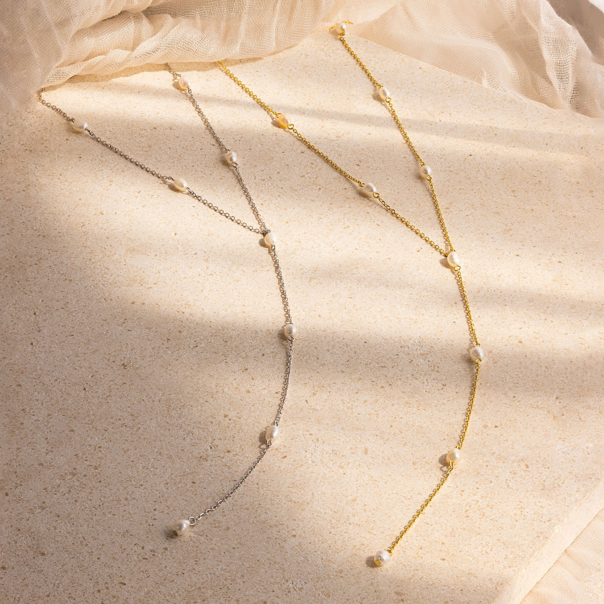 Pearl station lariat necklace