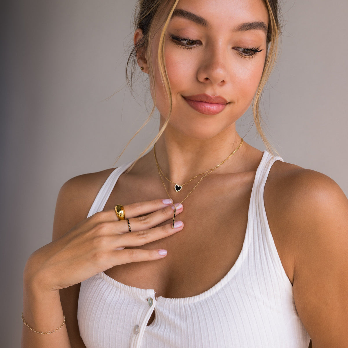 Pave onyx heart necklace