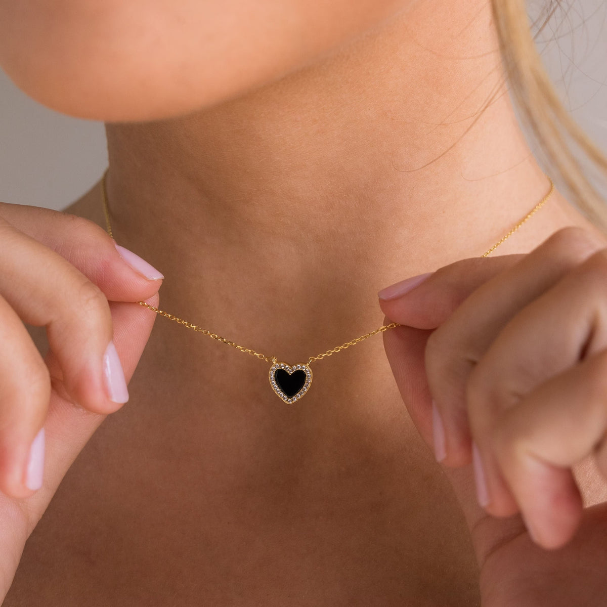 Pave onyx heart necklace