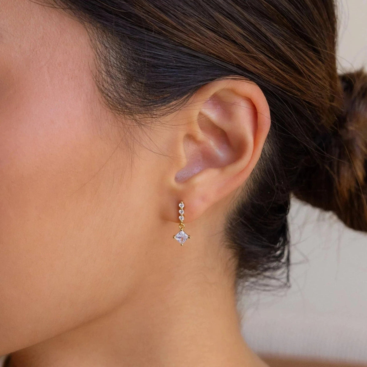 Princess diamond drop studs 3
