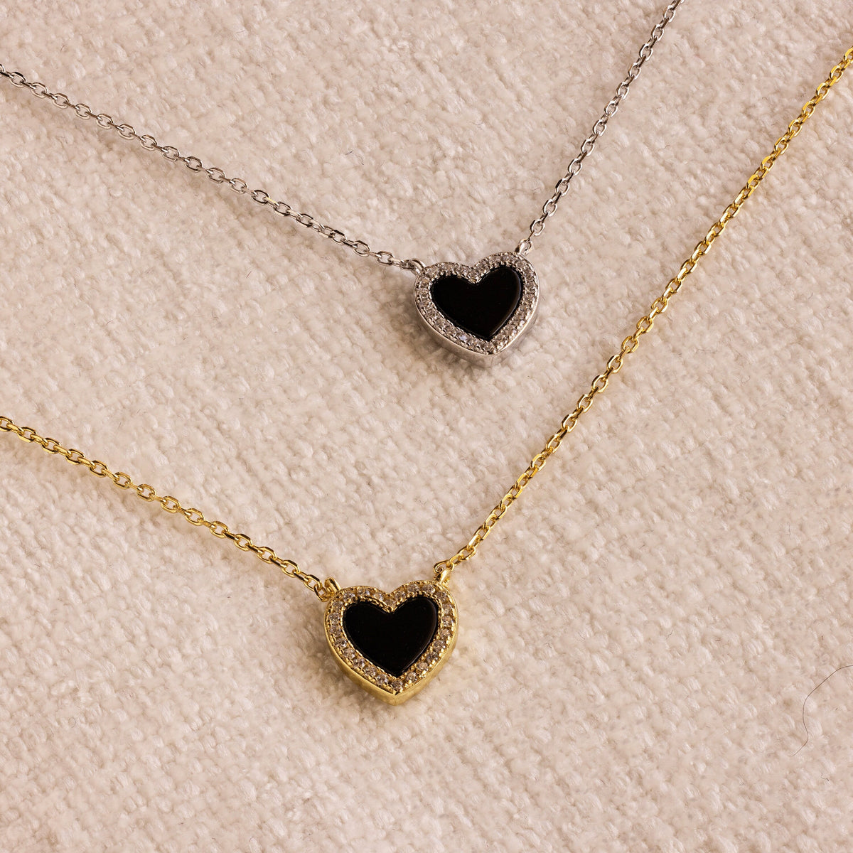 Pave onyx heart necklace