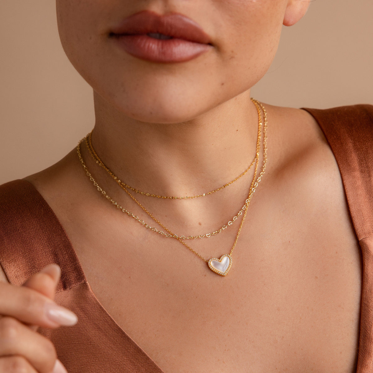 Pave mother of pearl heart necklace