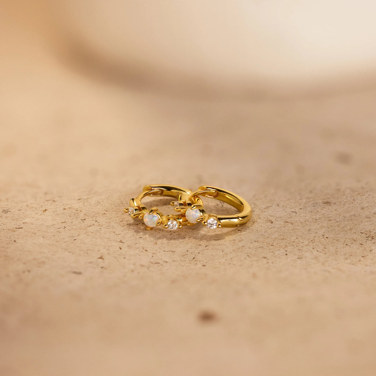 Dainty opal diamond huggies