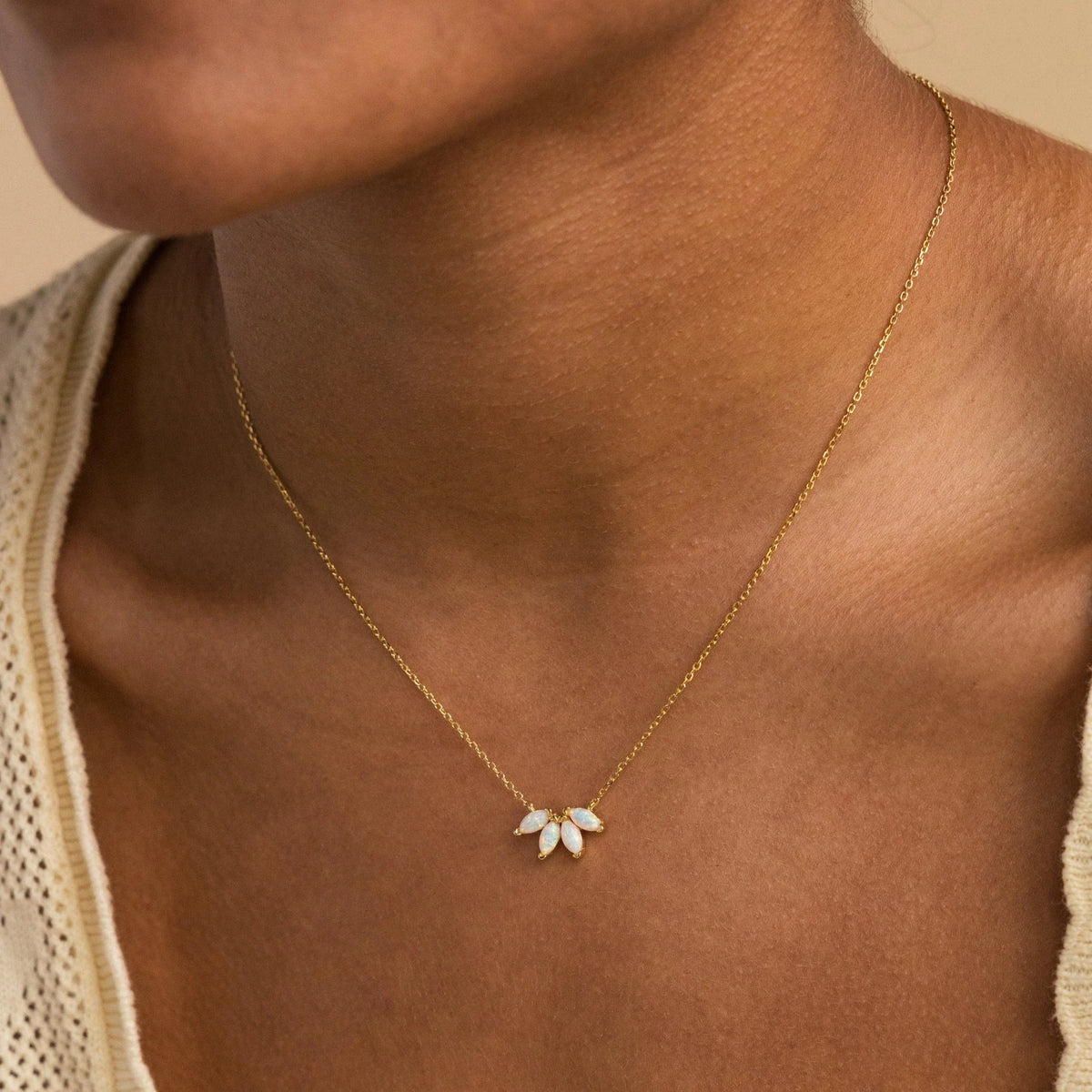 White opal marquise necklace