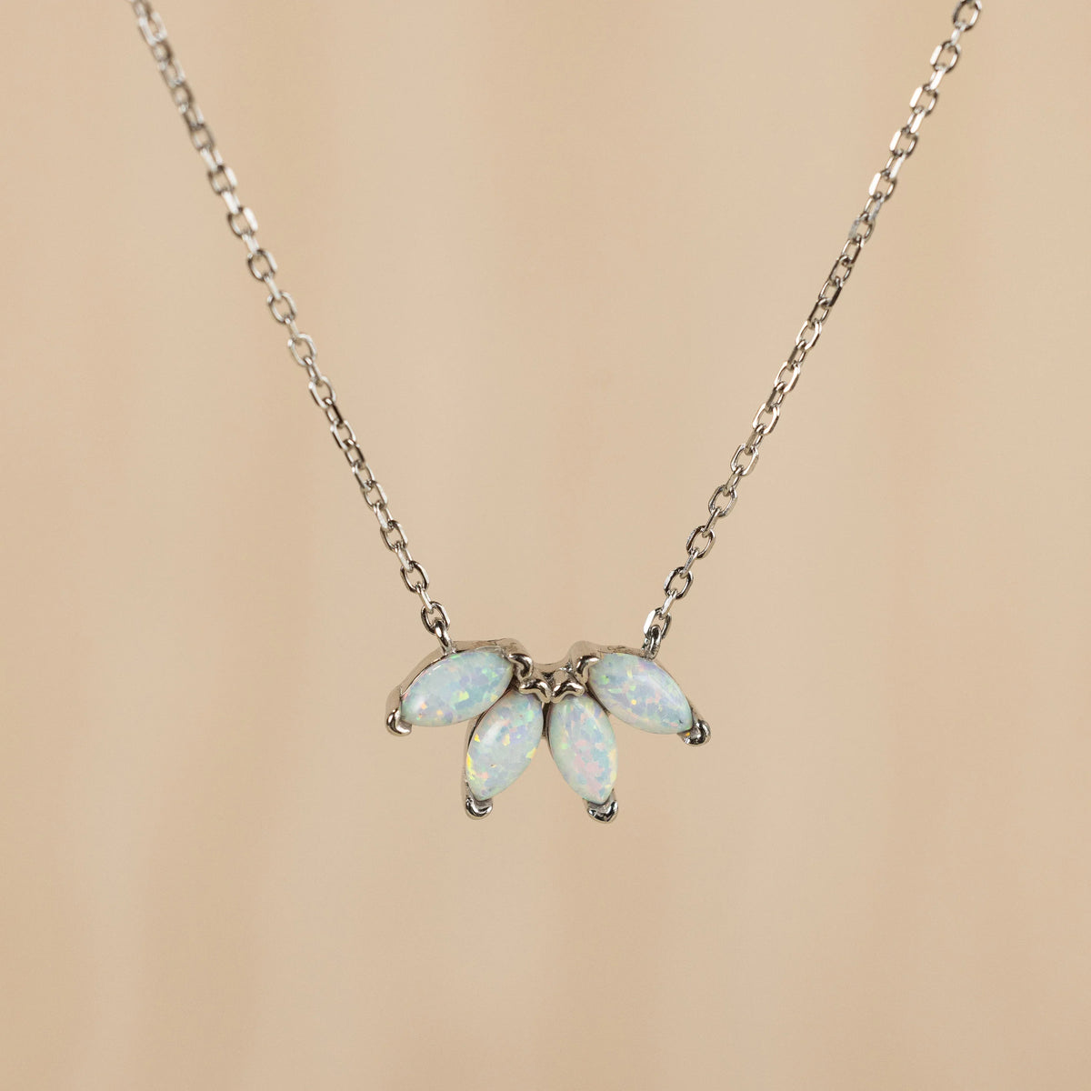 White opal marquise necklace