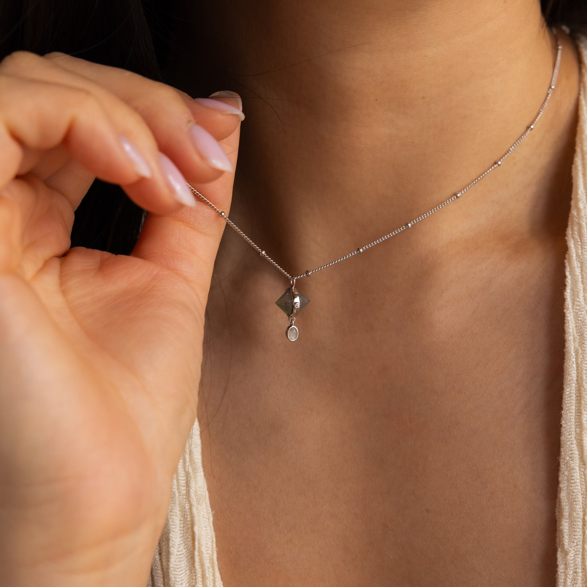Labradorite & moonstone drop necklace