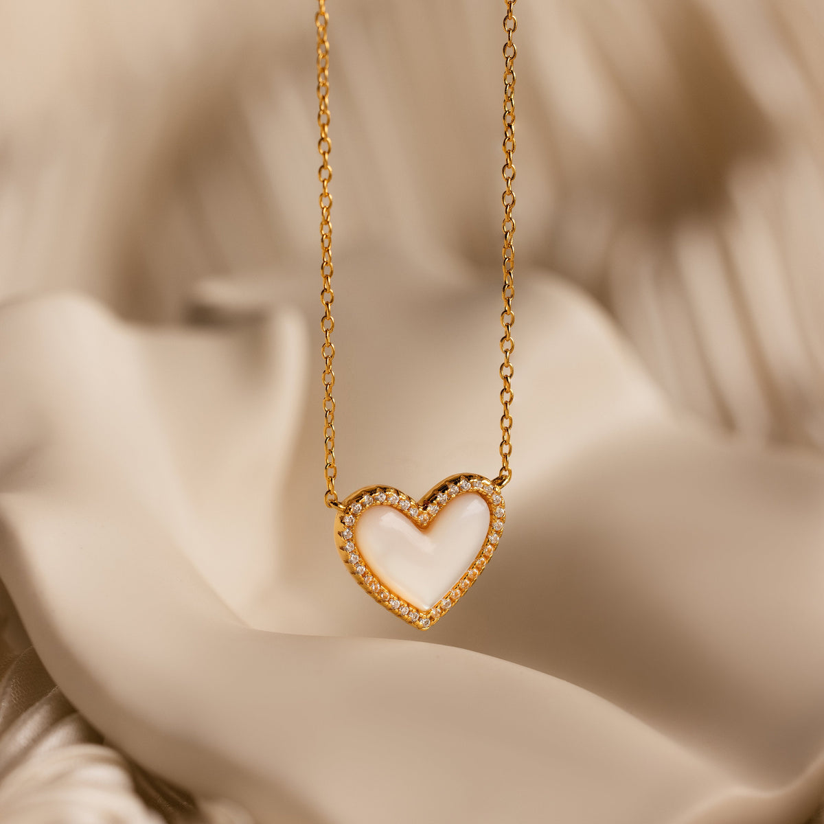 Pave mother of pearl heart necklace