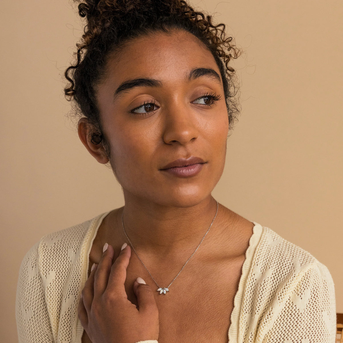 White opal marquise necklace