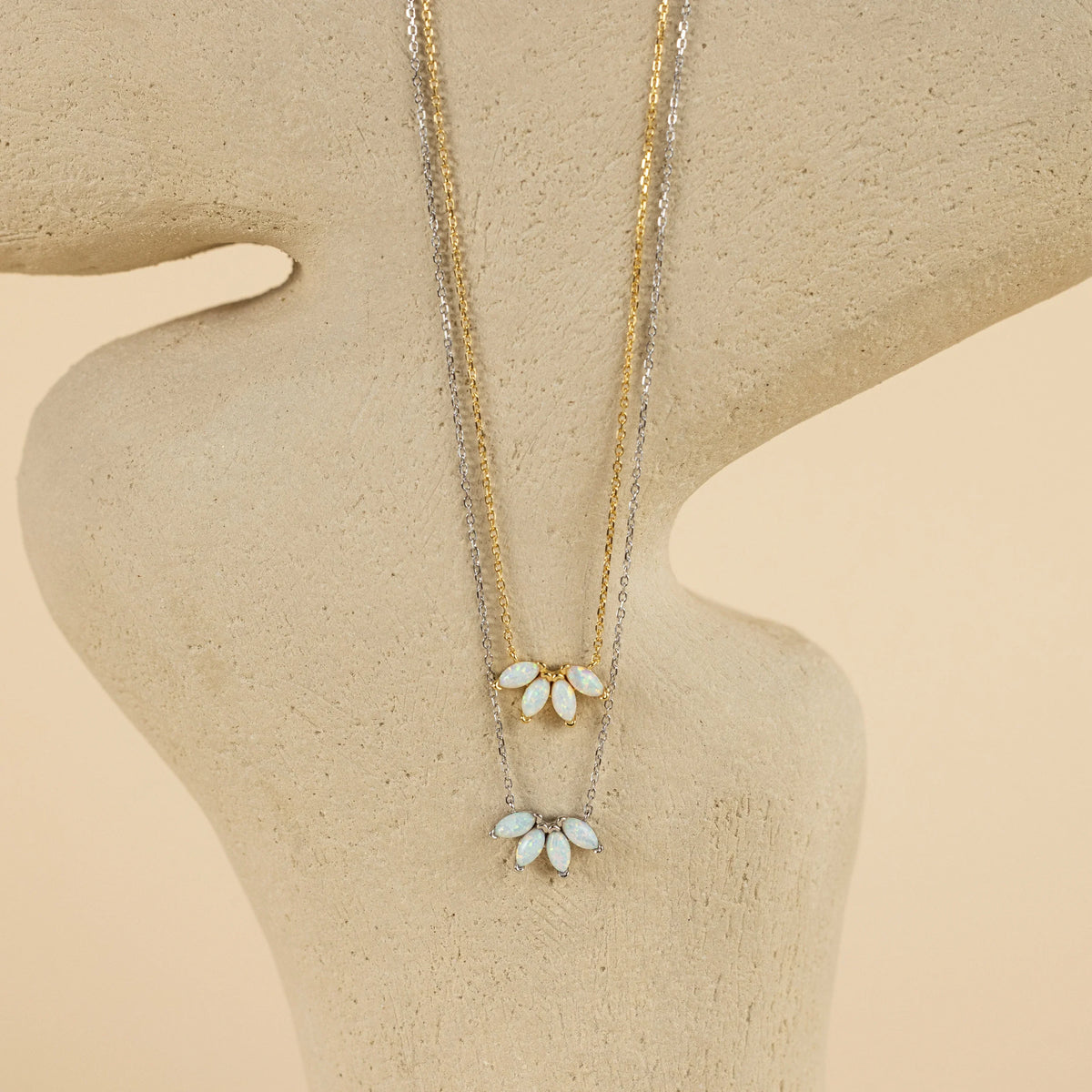 White opal marquise necklace