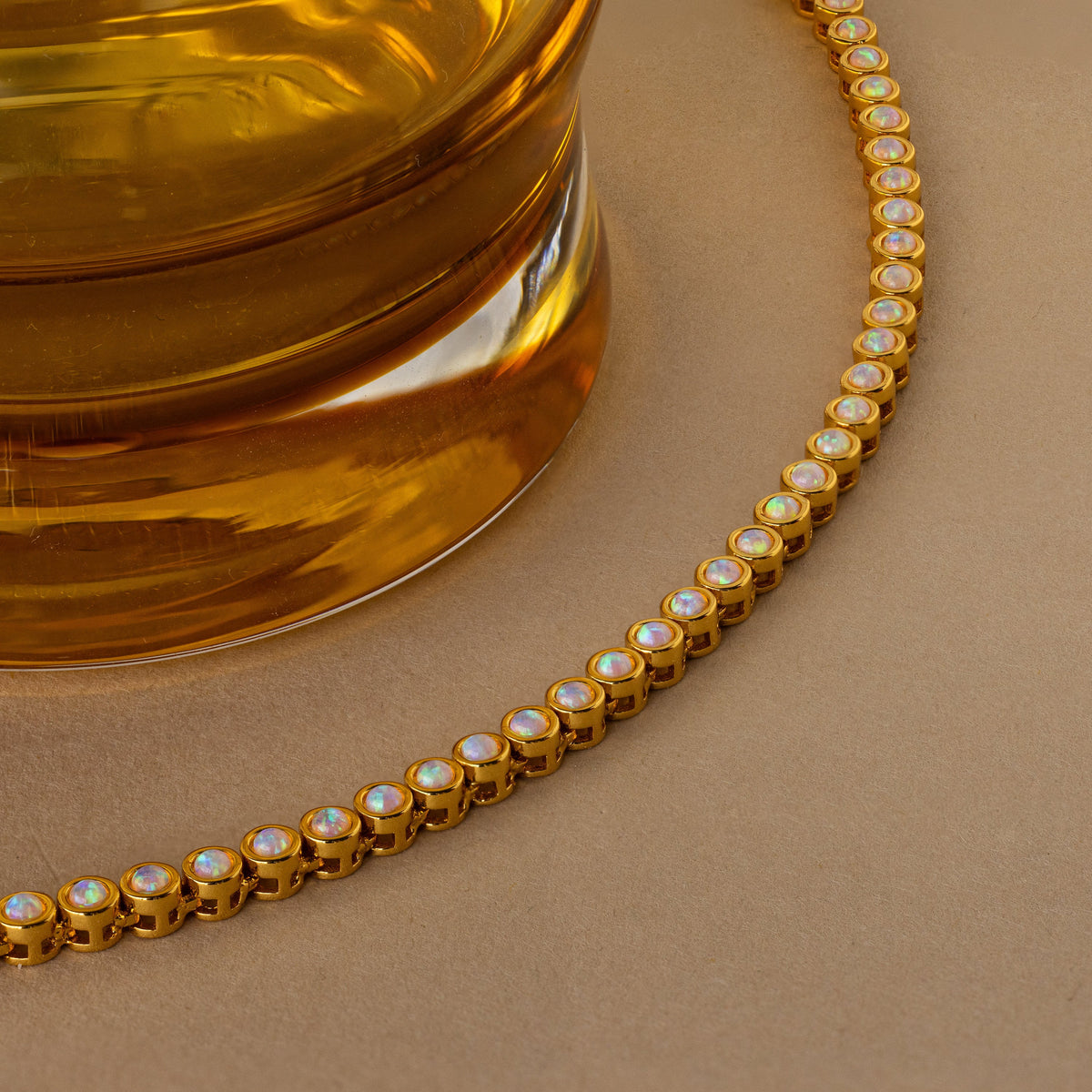 Opal bezel tennis necklace