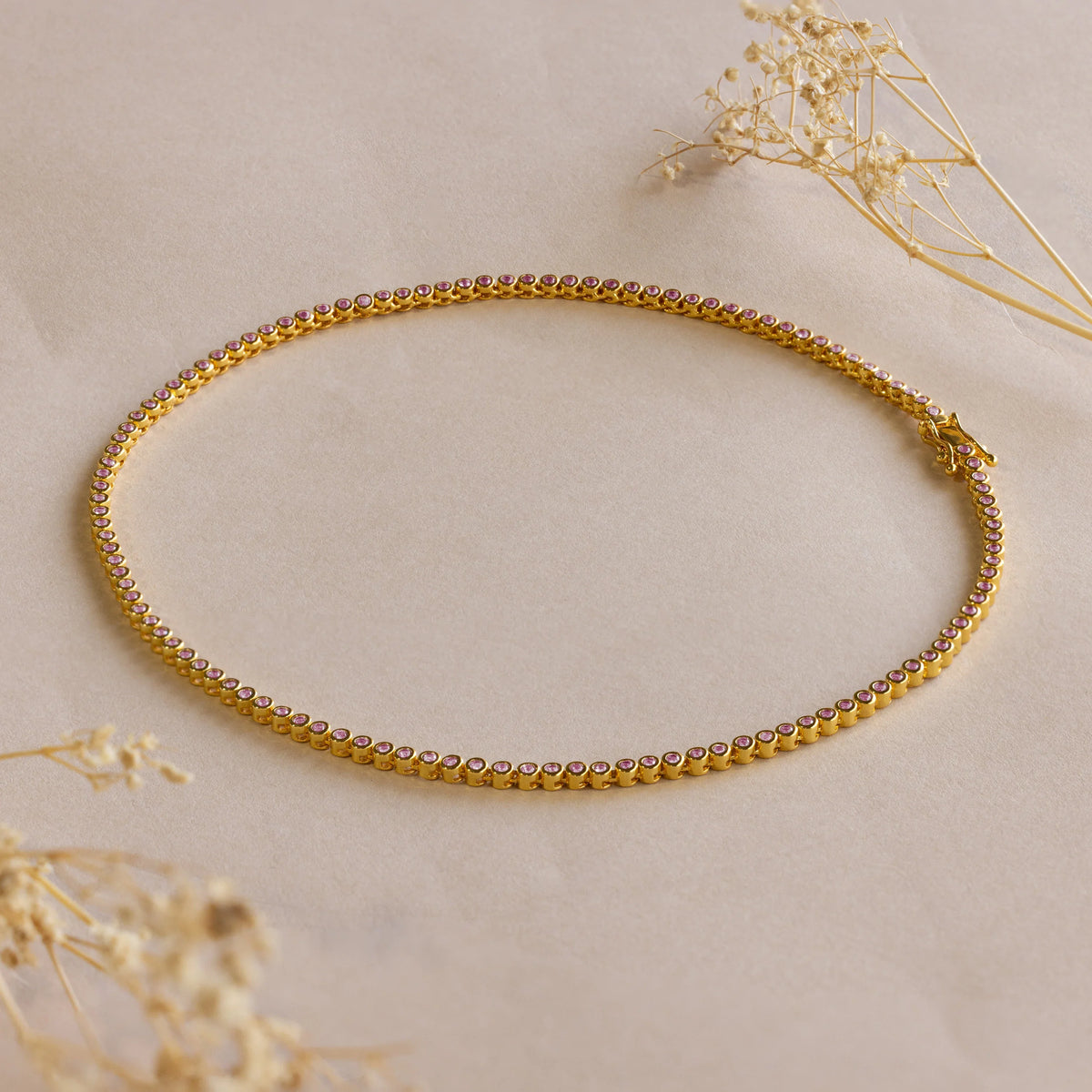 Pink bezel tennis necklace