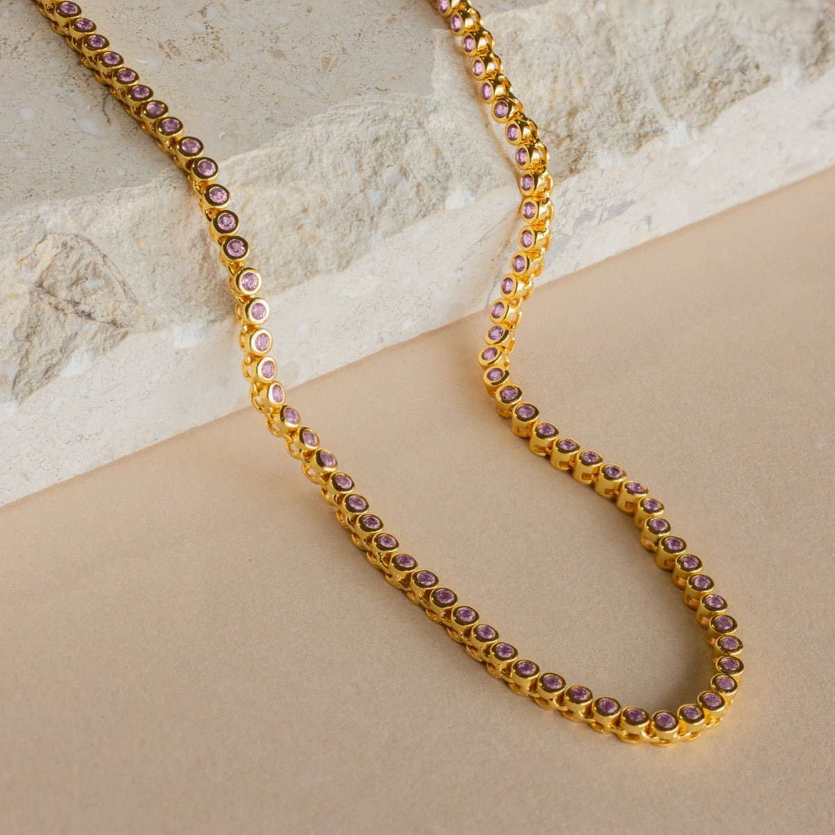 Pink bezel tennis necklace