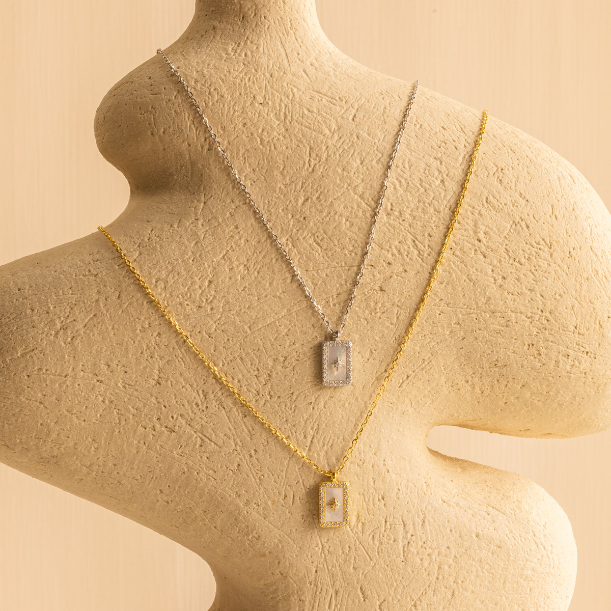 Pave pearl north star necklace