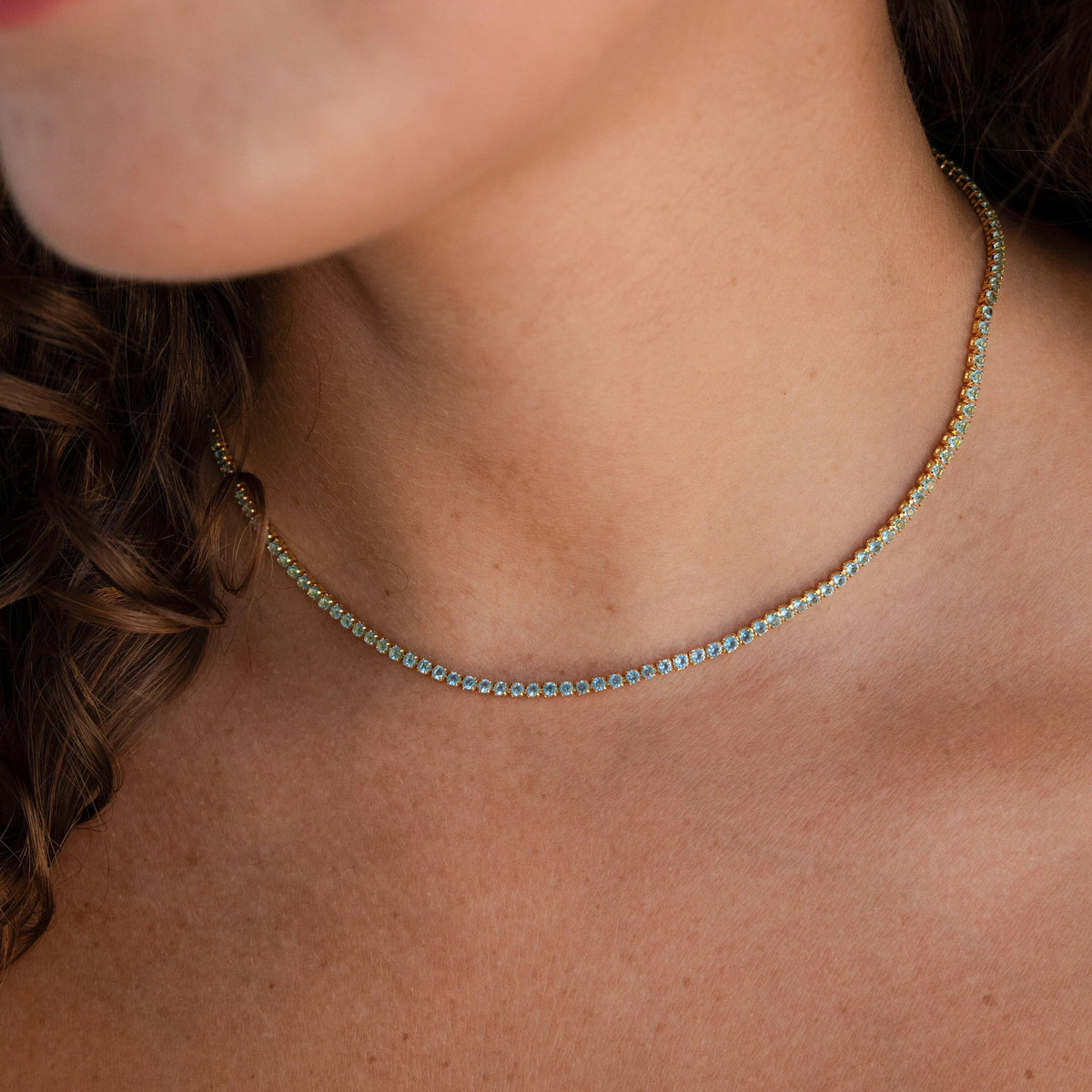 Aquamarine tennis choker necklace