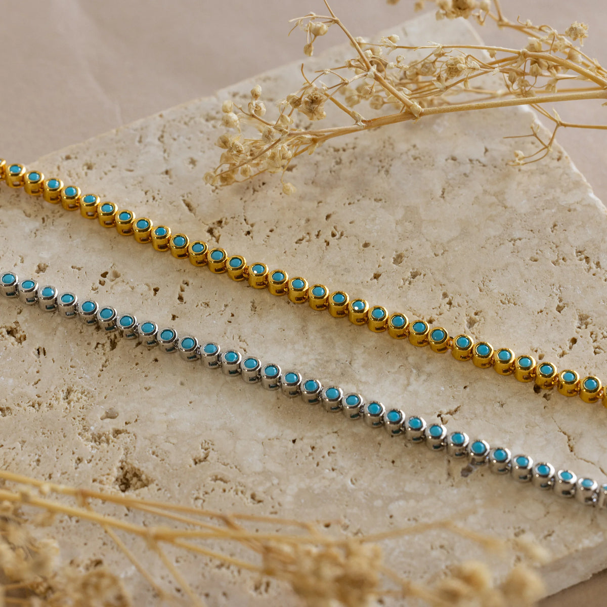 Turquoise bezel tennis necklace