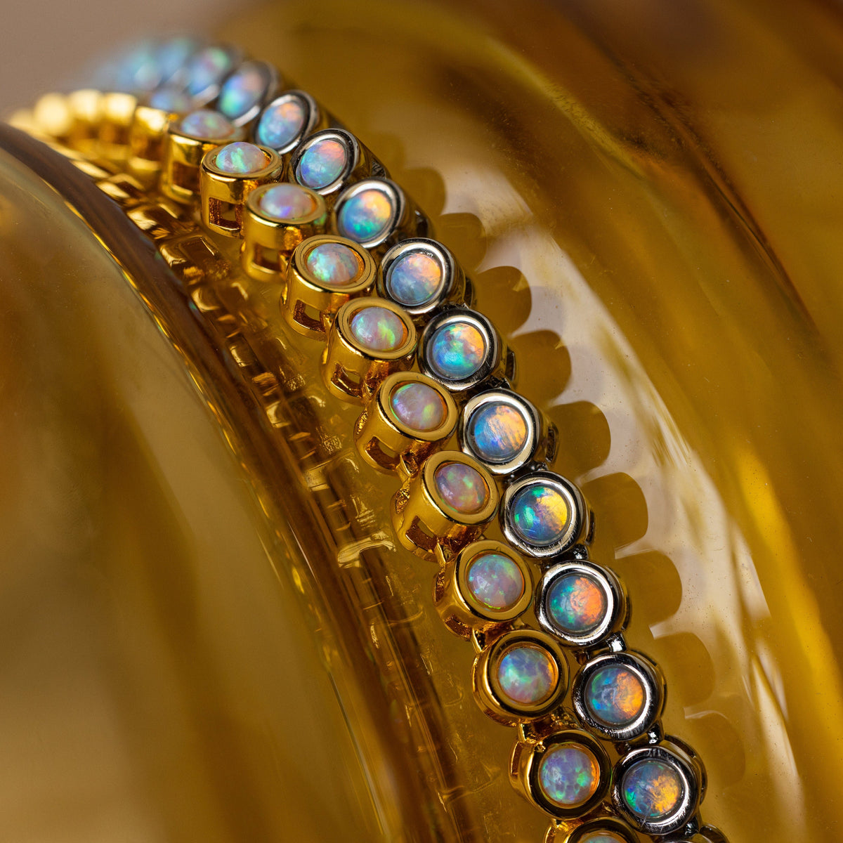 Opal bezel tennis necklace