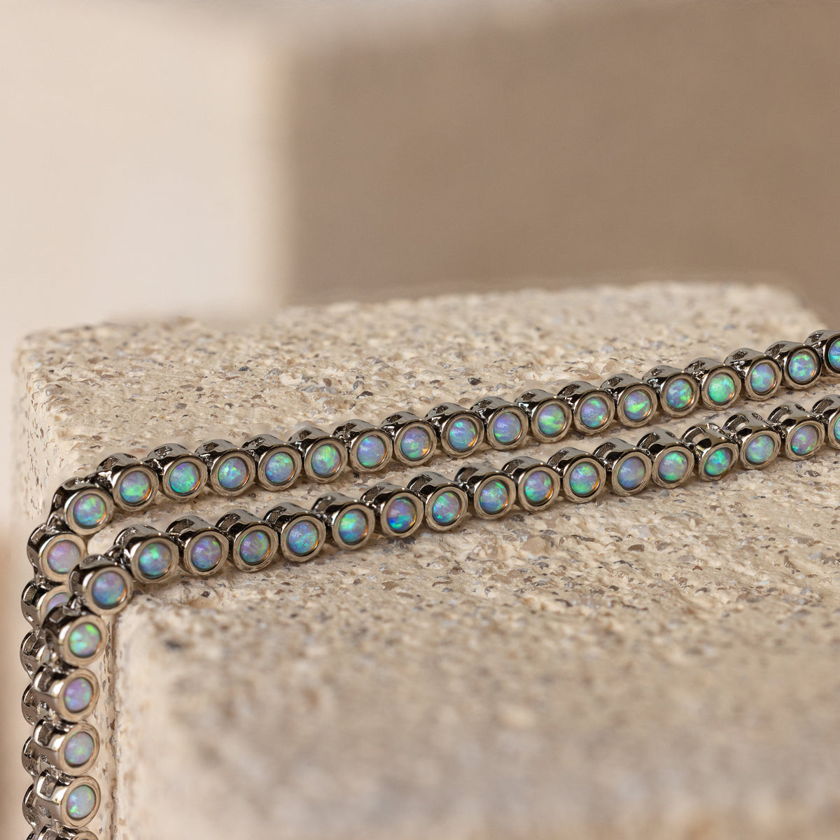 Opal bezel tennis necklace