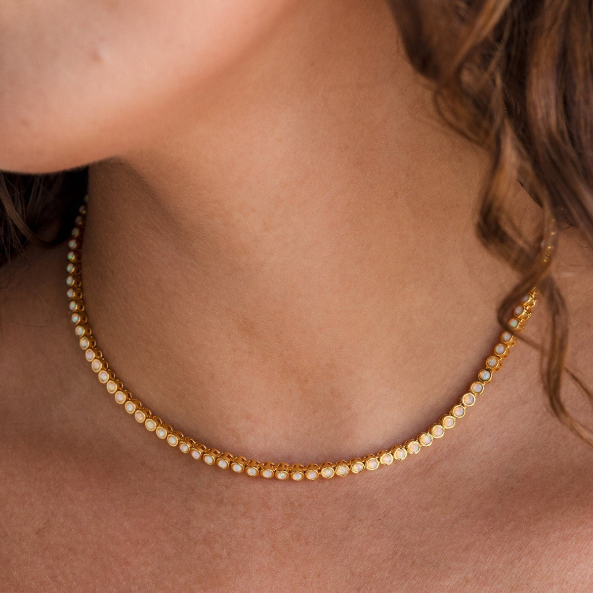 Opal bezel tennis necklace