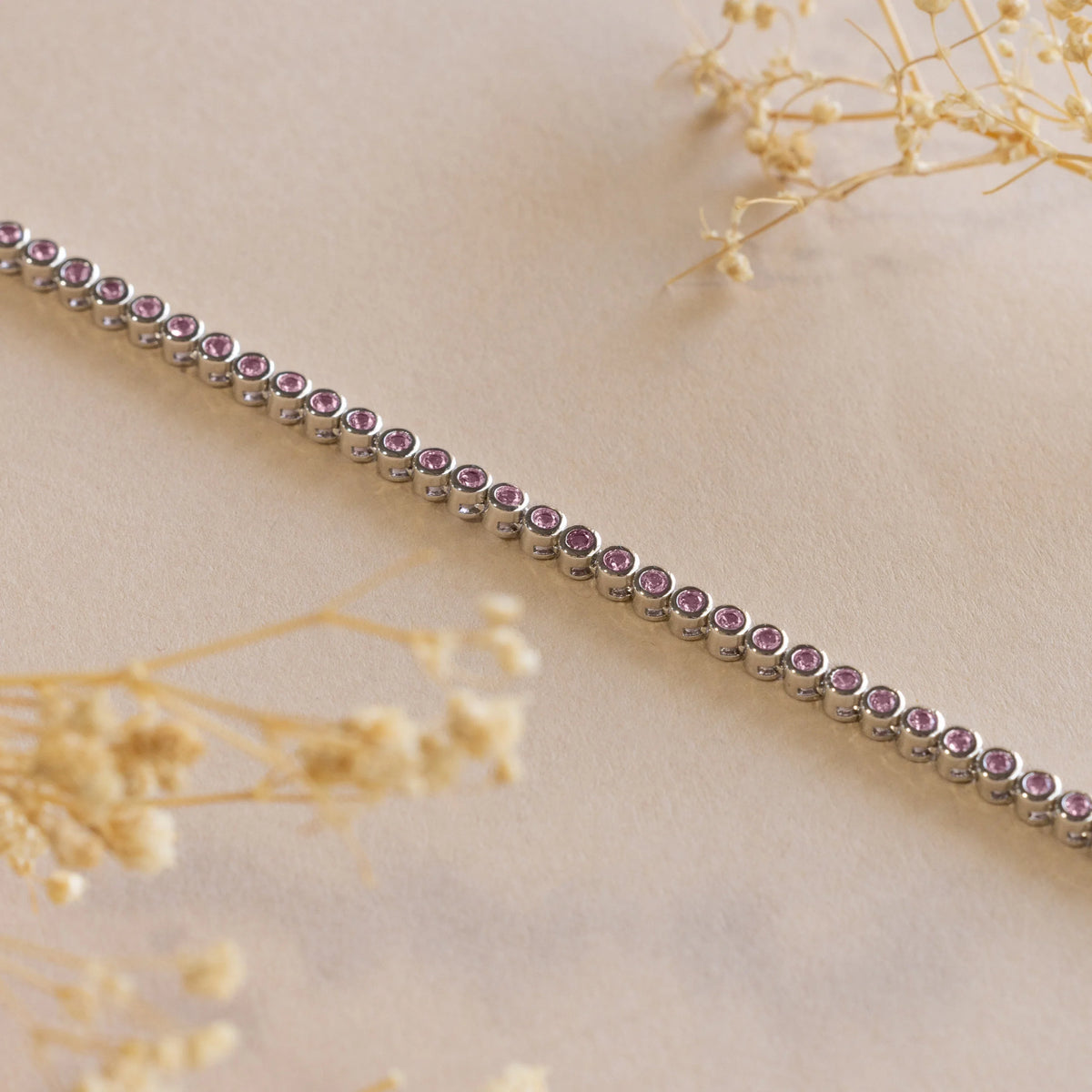 Pink bezel tennis necklace