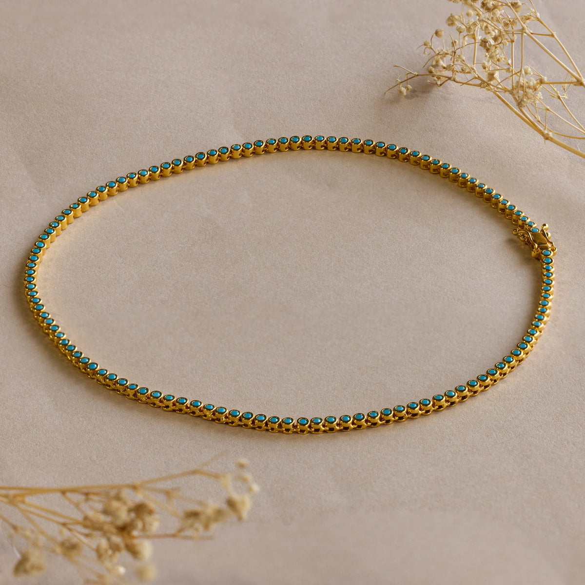Turquoise bezel tennis necklace