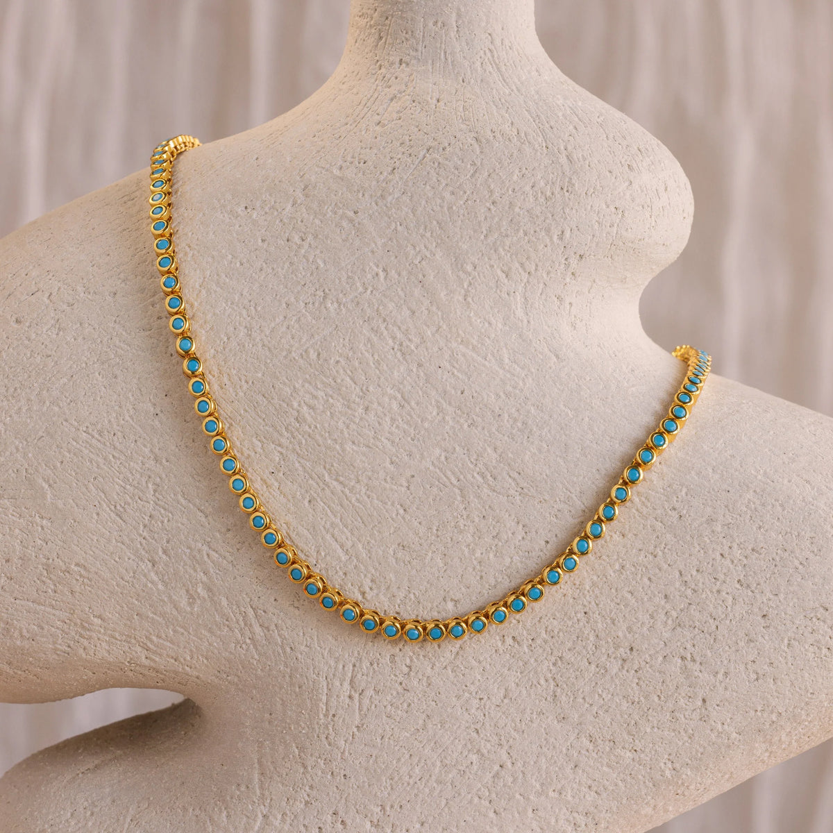 Turquoise bezel tennis necklace